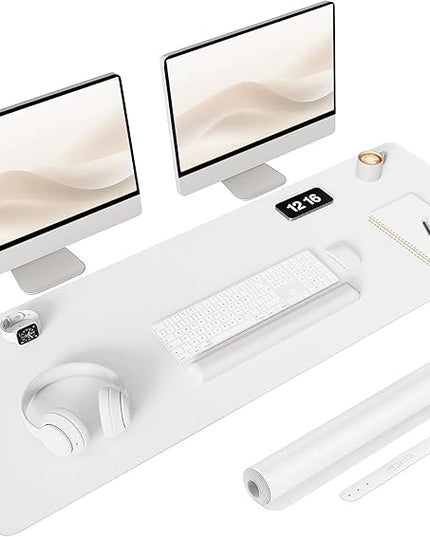 YSAGi Non-Slip Leather Desk Pad Long Size, Waterproof Laptop Computer Desk Keyboard Mat, Table Protector Blotter Mat, Large Mouse Pad for Office/Work/Home/Decor(White, 47" x 17")