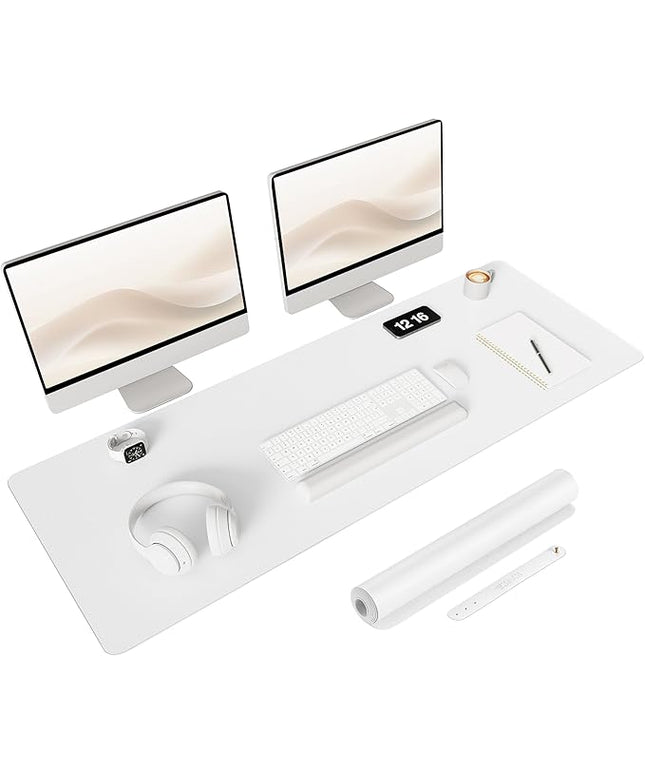 YSAGi Non-Slip Leather Desk Pad Long Size, Waterproof Laptop Computer Desk Keyboard Mat, Table Protector Blotter Mat, Large Mouse Pad for Office/Work/Home/Decor(White, 47" x 17")