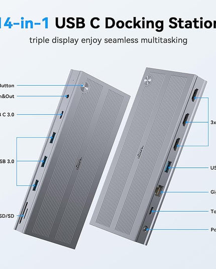 4URPC Laptop Docking Station Triple Display with 120W Power Adapter, Displaylink Docking Station 3 Monitor for MacBook/Mac mini M4, Windows(3 HDMI, 5 USB, Ethernet, SD/microSD)
