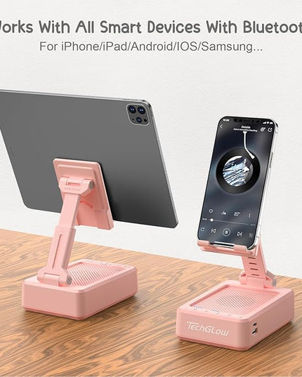 TechGlow Gifts for Men Women Foldable Cellphone Stand with Charging Function Birthday Gift Idea for Mom Dad Cool Gadget Tech Gifts-Pink