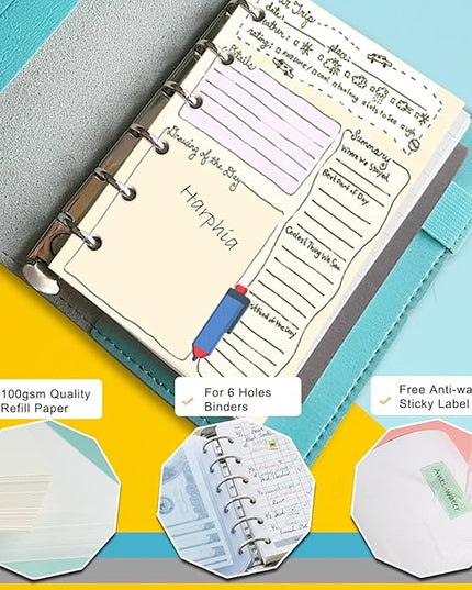A7 Planner Refill,4 Pcs per Set, 360pages, Plain Blank Paper, with Label Stickers Gift,Mini Binder Refills,6 hole/100gsm Thick Paper/4.84 x 3.23'', Harphia