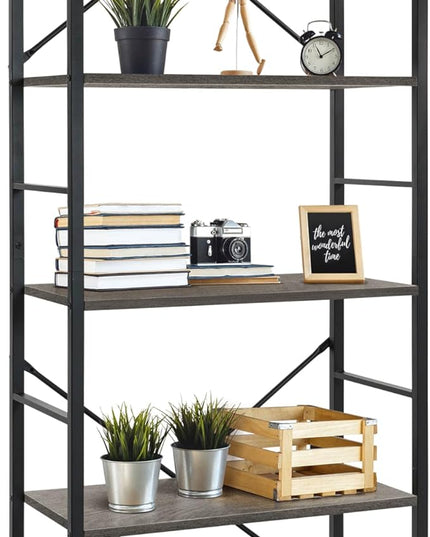 CAPHAUS 5 Tier Bookshelf, 24 Inch Width Free Standing Shelf, Bookcase Shelf Storage Organizer, Industrial Book Shelves for Home Office, Living Room, Kitchen, Dark Grey