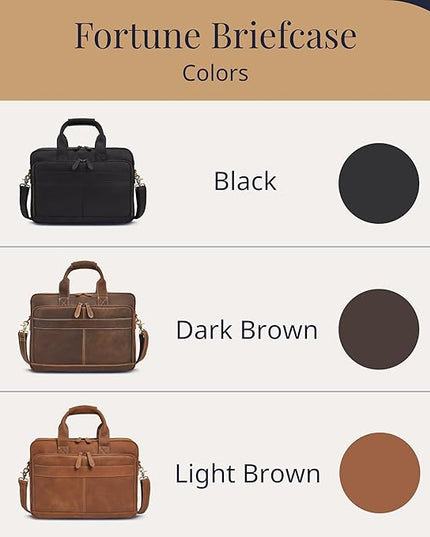 Luxorro Full-Grain Leather Briefcase for Men - Laptop Bag with Leather Computer Compartment