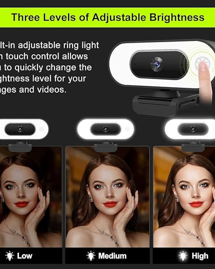 Webcam with Ring Light Microphone - Streaming Web Camera, 1080P Full HD Pro Camera for PC Mac Laptop Desktop, USB Computer Webcam with Privacy Cover and Tripod for Zoom Meeting Skype Teams Twitch