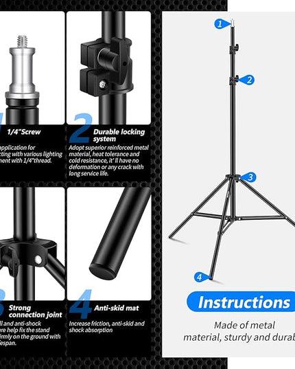 Neewer Photography Light Stand, 3-6.6ft/92-200cm Adjustable Sturdy Tripod Stand for Reflectors, Softboxes, Lights, Umbrellas, Load Capacity: 17.6lb/8kg