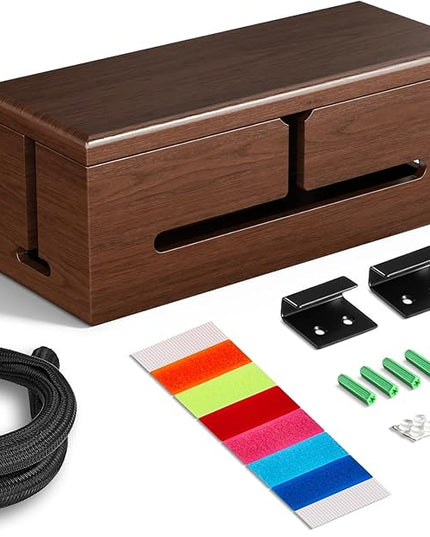 Large Cable Management Box-Stylish Wire Organizer, Wire Concealer and Wire Management Box-Wire Management Box with Protective Sleeve (Brown)