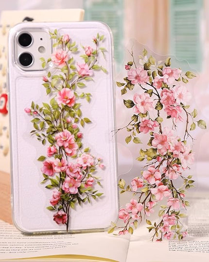 AuriicLeaf Floral Vine PET Stickers – 60PCS Vintage Botanical Design, Waterproof & Pre-Cut, Large Size for Journals, Junk Journals, Scrapbooking, and Craft