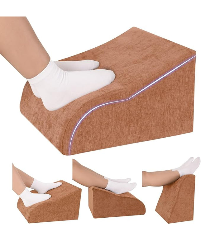 Foot Rest for Under Desk at Work, Ergonomic Under Desk Footrest with Washable Cover for Office, Home & Gaming Leg Elevation Pillow Brown