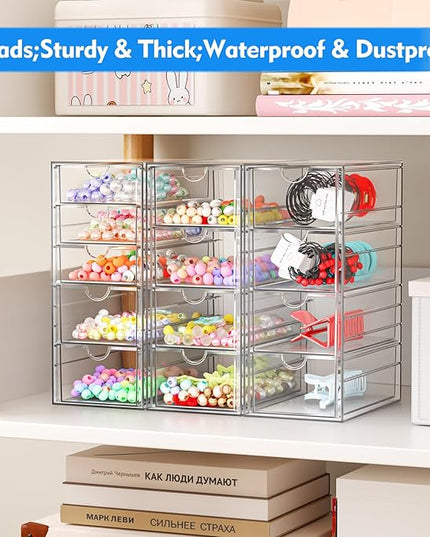 ARSTPEOE Acrylic Makeup Organizer with 13 Drawers, Bathroom Counter Organizer, Acrylic Organizers, Desk Organizer, Office Supplies, Storage Drawers for Cosmetic, Pencil, Coffee, etc 3 Pack