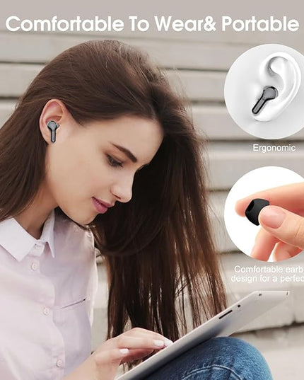 Wireless Earbuds, Bluetooth 5.4 Headphones HiFi Stereo, Bluetooth Earbuds with ENC Noise Cancelling Mic, IP7 Waterproof in Ear Earphones, 48H, LED Display Ear buds for Pad Workout Sports, Black