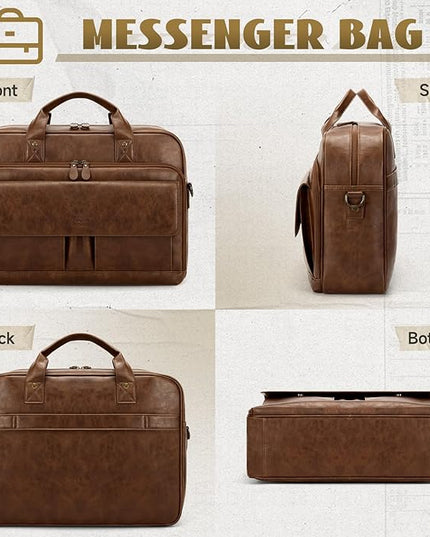 RAINSMORE Mens Laptop Bag PU Leather Messenger Bag 15.6 Inch Briefcase Vintage Computer Satchel Bag for Work Business