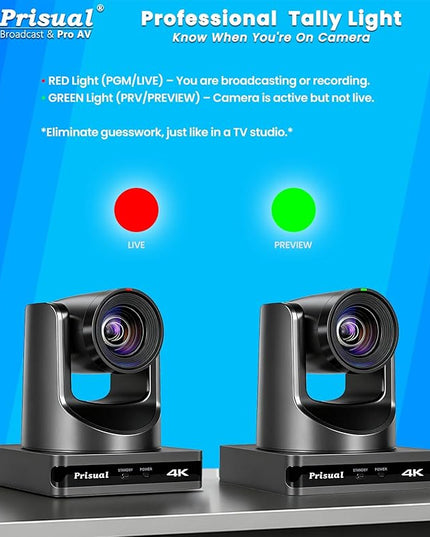 Prisual 4K HDMI/IP/USB PTZ Camera 20X, Advanced PTZ Auto Tracking Camera, 1/1.8”4K UHD 30P with Built-in Tally Light for Church Conference Events, PoE, PT20X-4K (NDI upgradable)