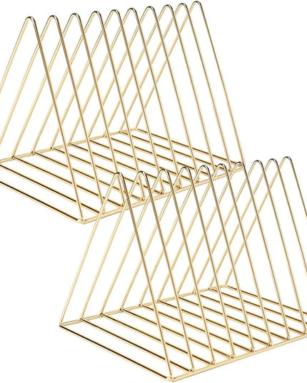 Sooyee 2 Pack 9 Slot Gold Magazine Holder,Desktop File Sorter Organizer Triangle Bookshelf Decor Home Office