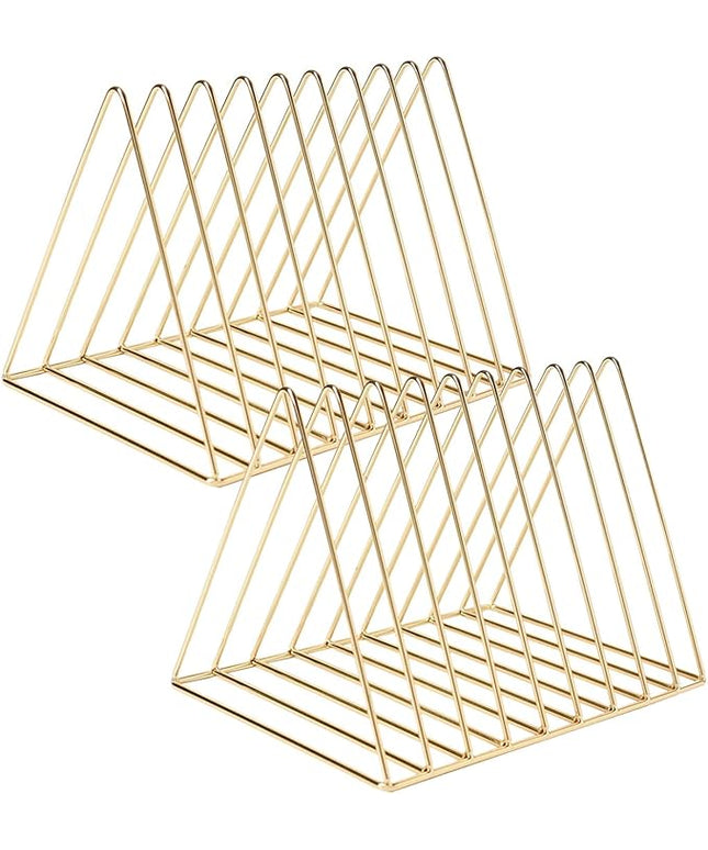 Sooyee 2 Pack 9 Slot Gold Magazine Holder,Desktop File Sorter Organizer Triangle Bookshelf Decor Home Office