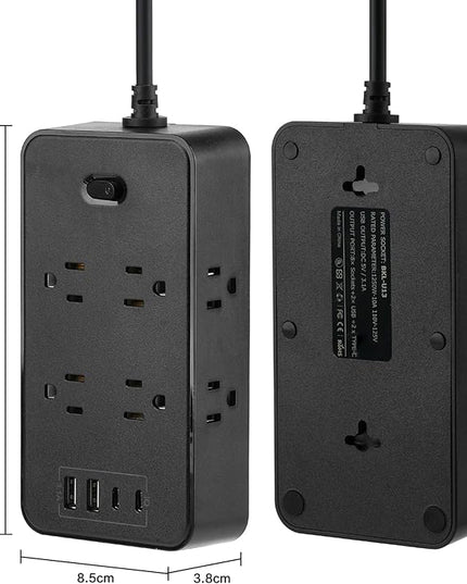 10FT Power Strip Extension Cord Surge Protector with 8 Outlets and 2 USB & 2 USB-C Port(5V 3.1A),Bold Extension Cord with Fuse Surge Protected Power Strip for Home Office (Black)