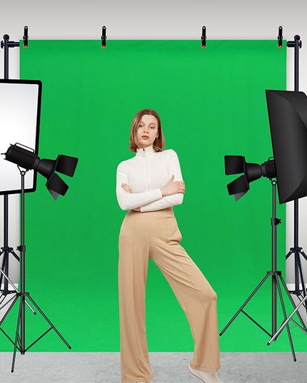 2-in-1 Green Backdrop Stand Kit - 6x9 ft Green Backdrop with 6.5x6.5ft Portable Photography Stand for Video Streaming,Zoom Meetings,Parties,Anti-Wrinkle Polyester Fabric