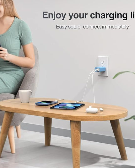 [20W/2Pack] Fast Charger Block, USB C Wall Charger, Charger Cube, Dual Port PD Fast Charging Block Brick Compatible for Watch Series 10 iPhone 16 17 Pro Max Airpod Brick Plug Power Adapter, Blue