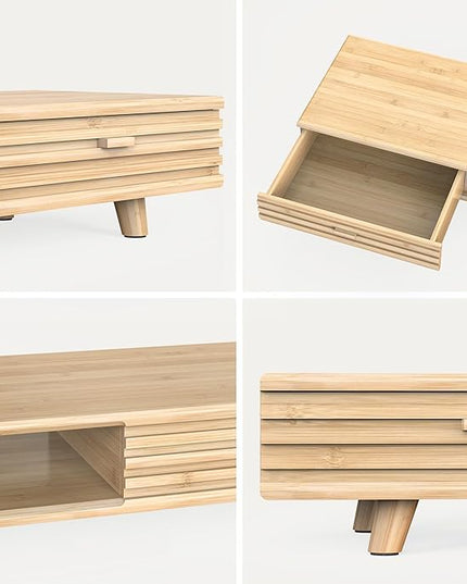 Bamboo Monitor Stand with Drawer - Desk Organizer with Cable Management & Storage, Ergonomic Laptop Riser for Home Office (220lbs Capacity, 39 inch ,Natural)