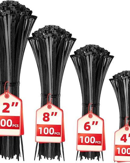 Cable Zip Ties,400 Pack Black Assorted Sizes 12+8+6+4 Inch,Multi-Purpose Self-Locking Nylon Cable Cord Management,Plastic Wire Ties for Home,Office,Garden,Workshop. By HAVE ME TD