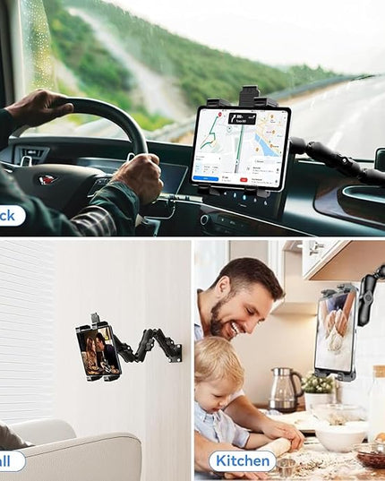 OHLPRO Heavy Duty Tablet Holder for Truck, iPad Holder for Car Drill Base, 360°Adjustable 3-Stage Arm Car Mount for All 7" - 11.5" iPad Pro,Mini,Samsung Tab, Nexus, Great for Desks, Wall, Businesses