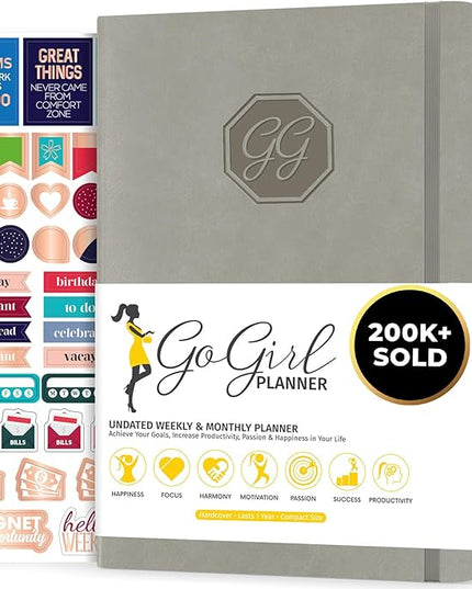 GoGirl Planner and Organizer for Women – Compact Size Weekly Planner, Goals Journal & Agenda to Improve Time Management, Productivity & Live Happier. Undated – Start Anytime, Lasts 1 Year – Gray
