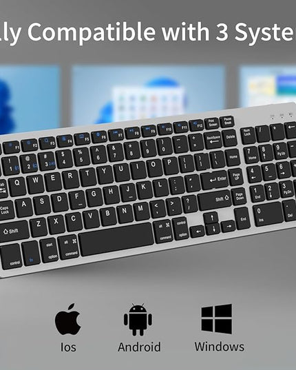 KVTVOU for Ultra-Slim Wireless QWERTY Keyboard, 3-in-1 Connection Modes (Dual Bluetooth+2.4G), Multi-Device Switching, Power-Saving & Anti-Slip, Compatible with PC/Laptop/Tablet/Phone, Black