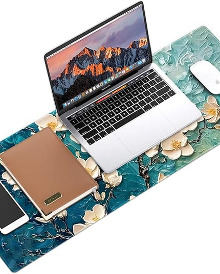 Galdas Gaming Mouse Pad XXL XL Large Long Extended Big Mousepad Non-Slip Rubber Keyboard Desk Pad with Stitched Edges for Laptop Home Office (31.5x11.8x0.08 Inch) … (Painting Flowers)
