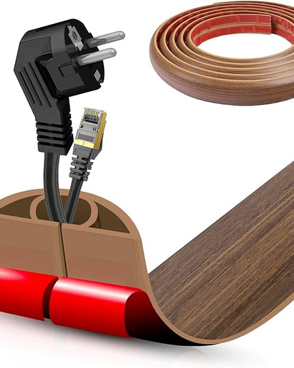 Floor Cord Cover Cable Cavity Self Adhesive Cord Hider Floor 10FT Floor Cable Management Power Cord Protector Floor Electric Cord Covers for Offices, Gym, Exhibitions (Misty Brown Wood, 1.57" x 10')