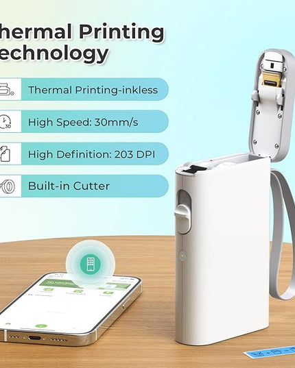 Nelko Label Maker Machine with Tape, P21 Bluetooth Label Printer, Wireless Mini Label Makers with Multiple Templates for School Office Home, White