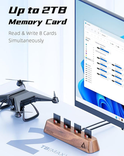 8-Port USB 3.0 SD Card Reader, Walnut Wood Design 5Gbps Data, Simultaneous Support to Micro SD/TF3.0 and SD3.0 Card Read and Write (Compatible UHS-I/II Card)-AST43M