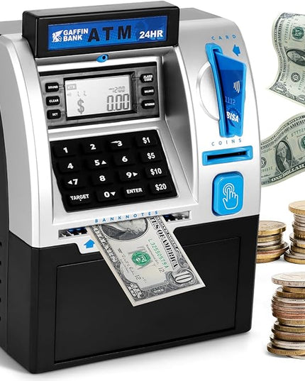 ATM Piggy Bank for Real Money – Mini ATM Bank Machine with Card & PIN, Coin & Note Recognition, Balance Calculator – Fun Electronic ATM Savings Bank for Teenagers & Adults