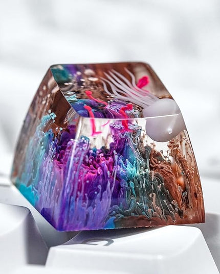 Jellyfish Artisan Keycap Rainbow Coral Ocean R1 SA Profile Custom Sea Creature Keycaps 1U ESC Handmade Gaming Sea Resin Key Cap Cherry MX Switch Compatible Mechanical Keyboard Jellyfish Lover Gift