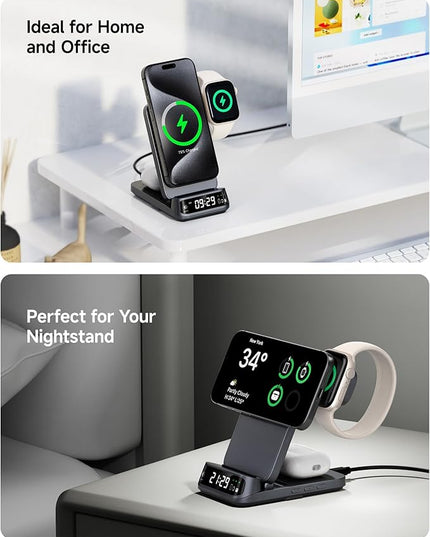 Wireless Charger Stand Compatible with MagSafe, SwanScout 708M, Foldable 3 in 1 Magnetic Wireless Charging Station for iPhone Air/17/16/15 Series, Travel Charger for Apple Watch, AirPods (No Adapter)