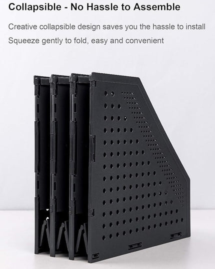 Leven Collapsible Magazine File Holder/Desk Organizer for Office Organization and Storage with 3 Vertical Compartments, Dark Grey,
