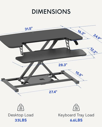FLEXISPOT 32-inch Height Adjustable Standing Desk Converter, Quick Sit to Stand Tabletop Dual Monitor and Laptop Workstation with Wide Keyboard Tray, Black