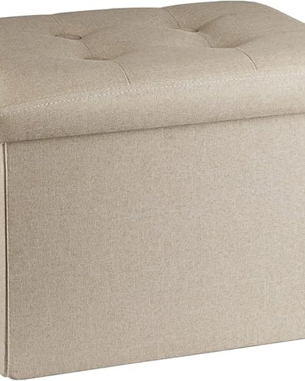 ALASDO Storage Ottoman Footrest Stool Small Ottoman with Storage Foldable Ottoman Foot Rest Footstool Bench for Living Room 17x13x13inches Beige