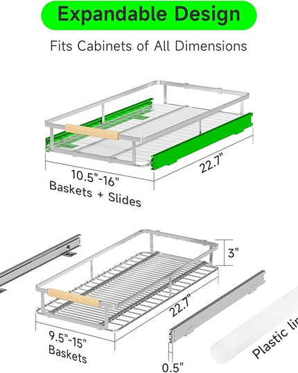 SOFRON Expandable Pull Out Drawers for Cabinets, Kitchen Cabinet Slide Out Shelves, Adjustable Roll Out Drawers, Small 1 Pack