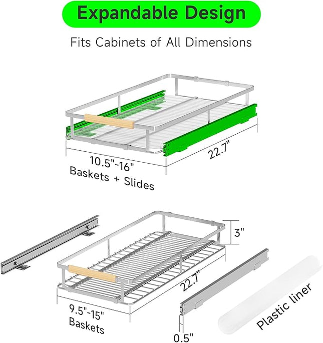 SOFRON Expandable Pull Out Drawers for Cabinets, Kitchen Cabinet Slide Out Shelves, Adjustable Roll Out Drawers, Small 1 Pack