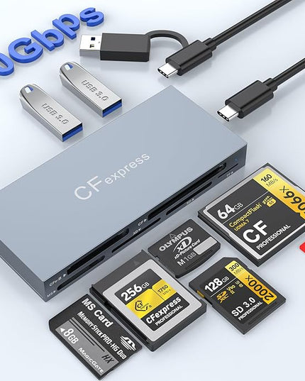 8 in 1 CFexpress Type B Card Reader, 10Gbps Multi CF Express Reader for CFexpress Type B/CF/XD/MS/TF/SD Reader, CFexpress Adapter Memory Card Reader with USB Gen 3.2 * 2 for Windows/Mac/Linux/Android