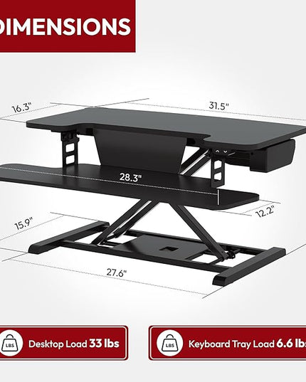 SANODESK 32" Electric Standing Desk Converter,Height Adjustable Riser for Office Home, Monitor and Laptop Workstation with Large Keyboard Tray, Black Color