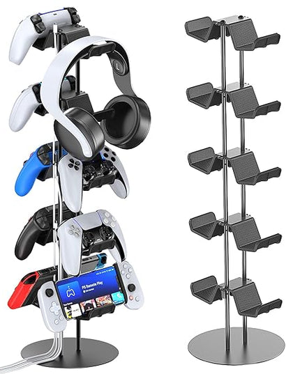 Kytok Gamer Gifts, Headset Stand 5 Tiers with Cable Organizer, Controller Stand Compatible with PS5/Xbox/Nintendo Switch/PS Portal/PS4, Headset Holder & Controller Holder for 10 Packs Controller