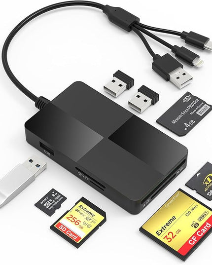 Memory Stick pro Duo Adapter Reader - 8 in 1 SD/TF/MS/CF/XD Card Reader for iPhone/Computer/USB-C Device, Lightning+USB A+USB C Multi Memory Card Reader with 3 USB 2.0 Ports, XD Picture Card Reader