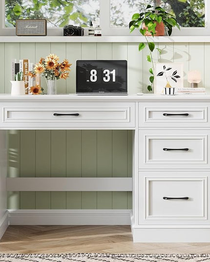 Vabches Farmhouse 47" Executive Desk with File Drawer, Computer Desk with 4 Drawers, Workstation for Study, Home Office, Writing, Cream White