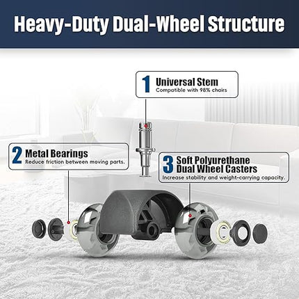Office Chair Wheels 2" Desk Chair Caster Wheels Smooth Roller Style Quiet for Carpet and Hardwood Floors Universal Fit 11x22 mm Set of 5 Light Grey
