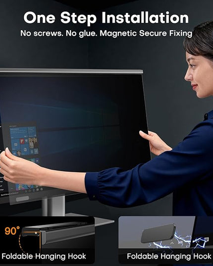 OMOTON Computer Privacy Screen for 27 Inch 16:9 Aspect Ratio Computer Monitor, Magnetic Privacy Eye Protection Anti Glare Blue Light Shield Filter, Hanging Removable Anti-Scratch Protector Film