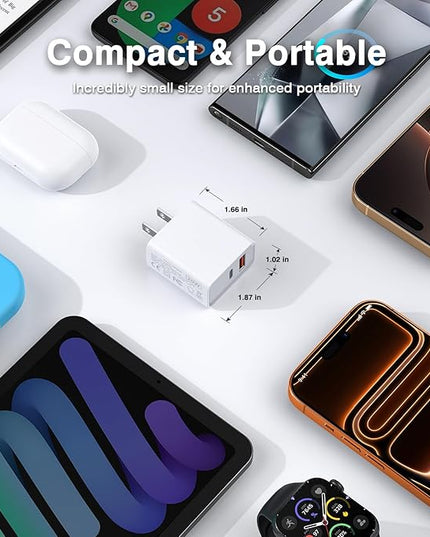 USB C Wall Charging Block, [3Pack] Multiport Fast Charge Power Brick Cube for iPhone, iPad, iPod, Samsung Galaxy, Motorola, Moto, PS5, Huawei, HTC, LG, Nokia, 20W PD Quick Charge USBC Box Wall Plug