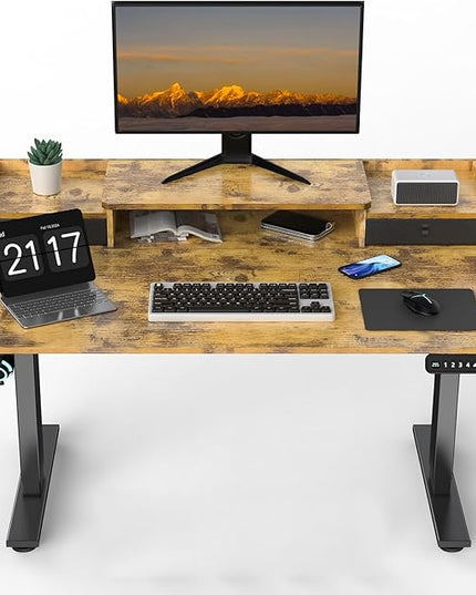 48 x 30 Inch Electric Standing Desk with 2 Drawers, Adjustable Height Widened Stand Up Desk with Storage, Sit to Stand Ergonomic Workstation for Home Office, Rustic Brown