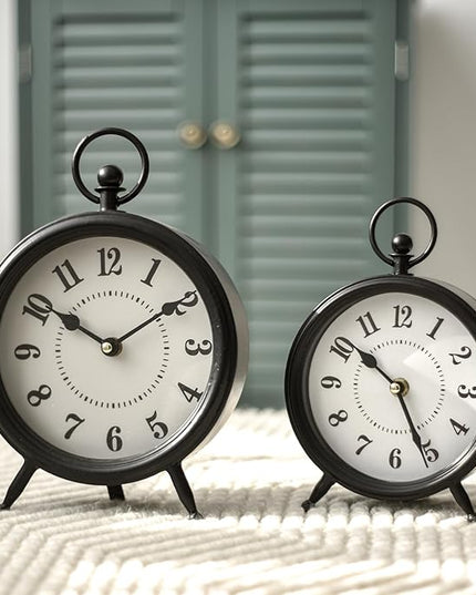 MACVAD Vintage Black Table Clock on Stand, Decorative Desk and Shelf Clock，Decorative Battery Operated Table Top Clock for Living Room，Silent Non-Ticking(Small)