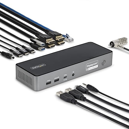 StarTech.com Triple Monitor USB-C Docking Station, 4K 60Hz DisplayLink Dock for MacBook M1 M2 M3 M4 & Windows, 2.5GbE, 2X HDMI & 2X DP, 140W Laptop Charging, USB-C DP Alt Mode - TAA