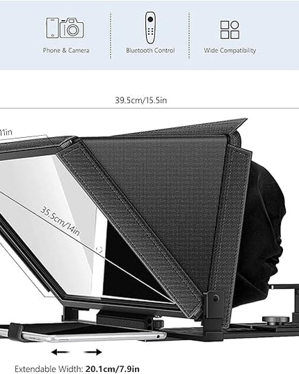 TX12 Teleprompter with Remote App Control, 13inch Metal Teleprompter，Compatible with iPad, Smartphone, DSLR Camera,Collapsible with Carry Case,Easy to Assemble
